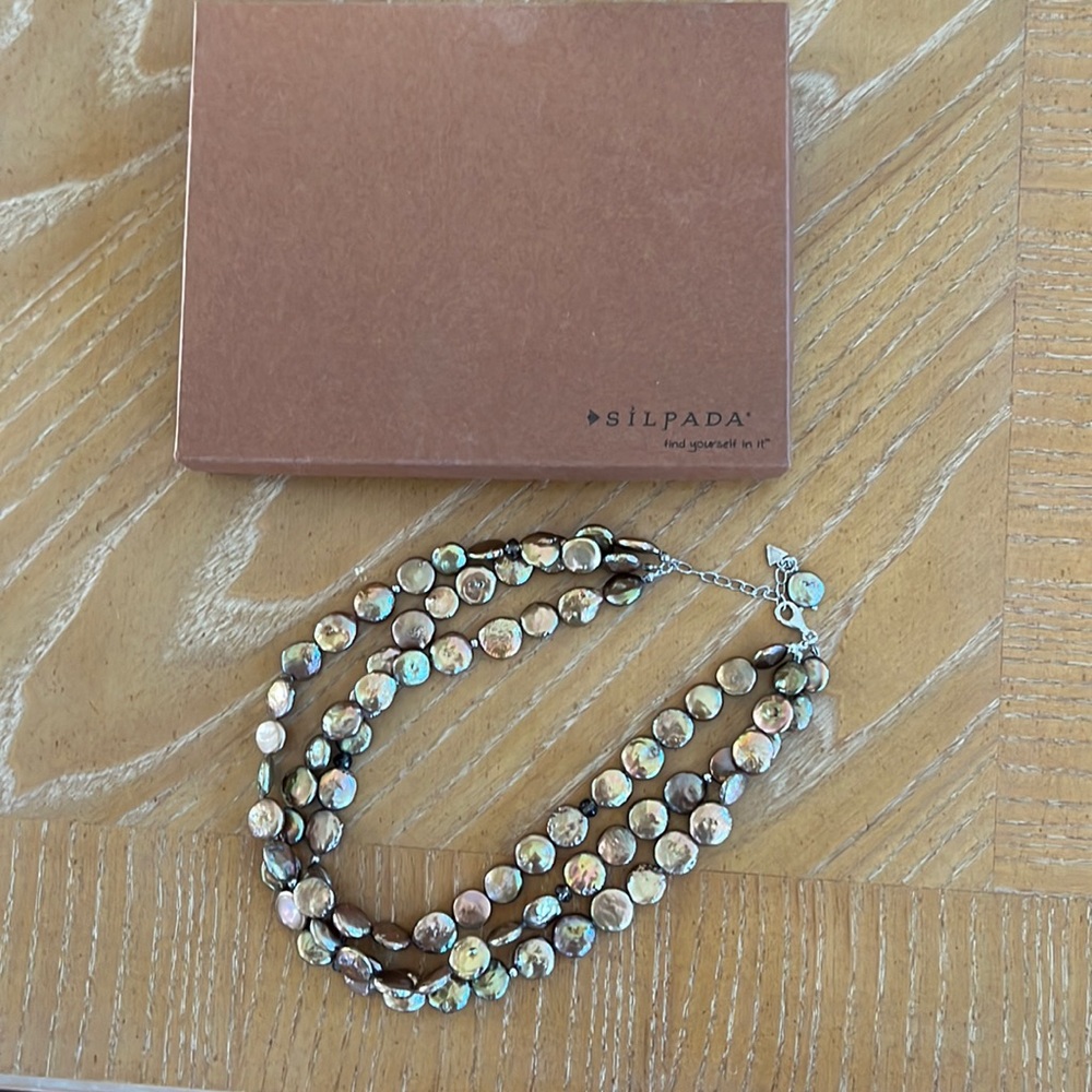 Bronze Coin Pearl and Silver Silpada Necklace